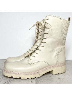 New! Sam Edelman Lex Lace Up Ivory Leather Boot 11M